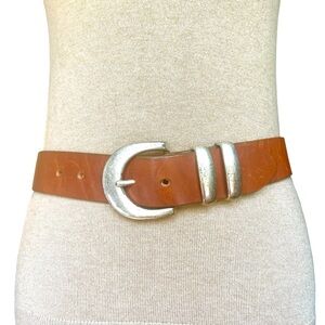Vintage 90s Cognac Brown Leather Belt Boho Western Cowboy Festival Size S/M